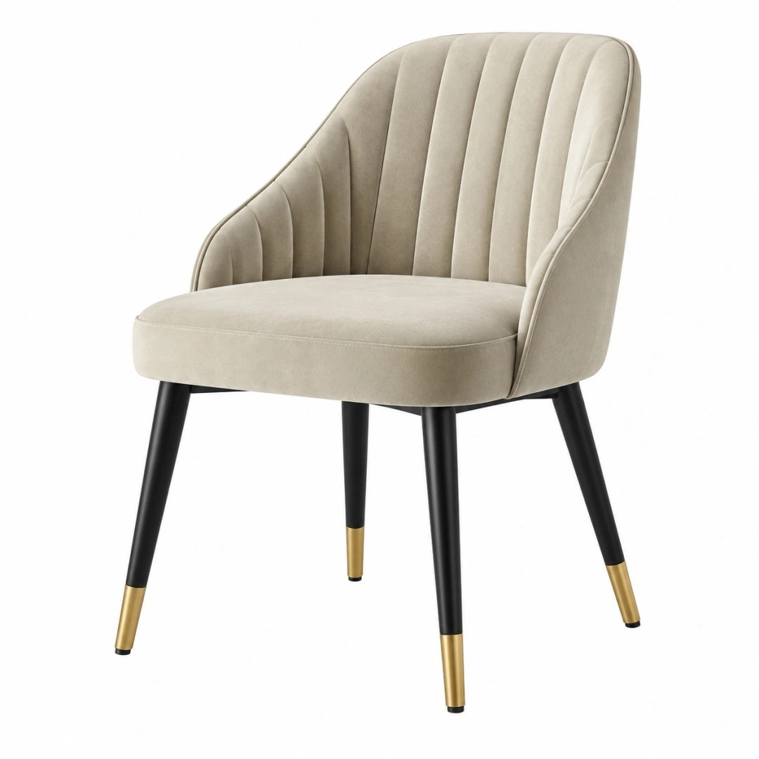 Chaise de salle à manger 60 x 62 x 83 cm en velours beige pieds en métal noir style contemporain