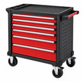 Servante d'atelier 77 x 46 x 97 cm en acier noir et rouge avec 7 tiroirs et roulettes