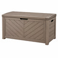 Coffre de rangement extérieur 120 x 60 x 65 cm en résine taupe effet bois avec couvercle