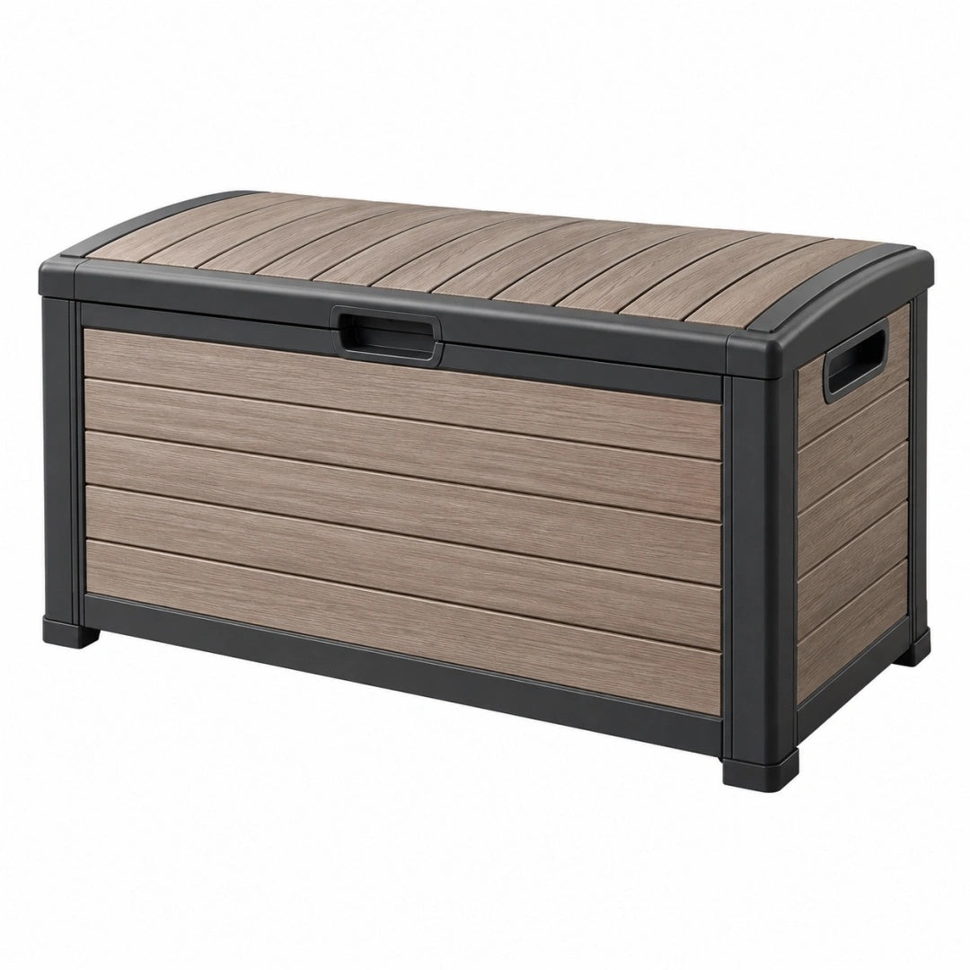Coffre de rangement extérieur 120 x 62 x 63 cm en résine taupe anthracite avec couvercle