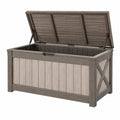 Coffre de rangement extérieur 150 x 70 x 75 cm en résine gris bois avec couvercle assisté