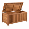 Coffre de rangement extérieur 120 cm en bois d'acacia brun à couvercle relevable