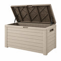 Coffre de rangement extérieur 120 x 56 x 63 cm en résine taupe avec couvercle assisté