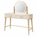 Coiffeuse 100 x 45 x 135 cm blanche et dorée en bois et métal avec miroir et 2 tiroirs style contemporain