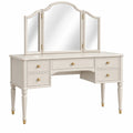 Coiffeuse 120 cm en bois blanc avec miroir triptyque et 5 tiroirs style classique