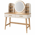 Coiffeuse 100 x 45 x 150 cm en bois beige avec miroir et rangements style scandinave