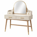 Coiffeuse 100 x 45 x 145 cm en bois beige avec miroir et tiroirs style moderne