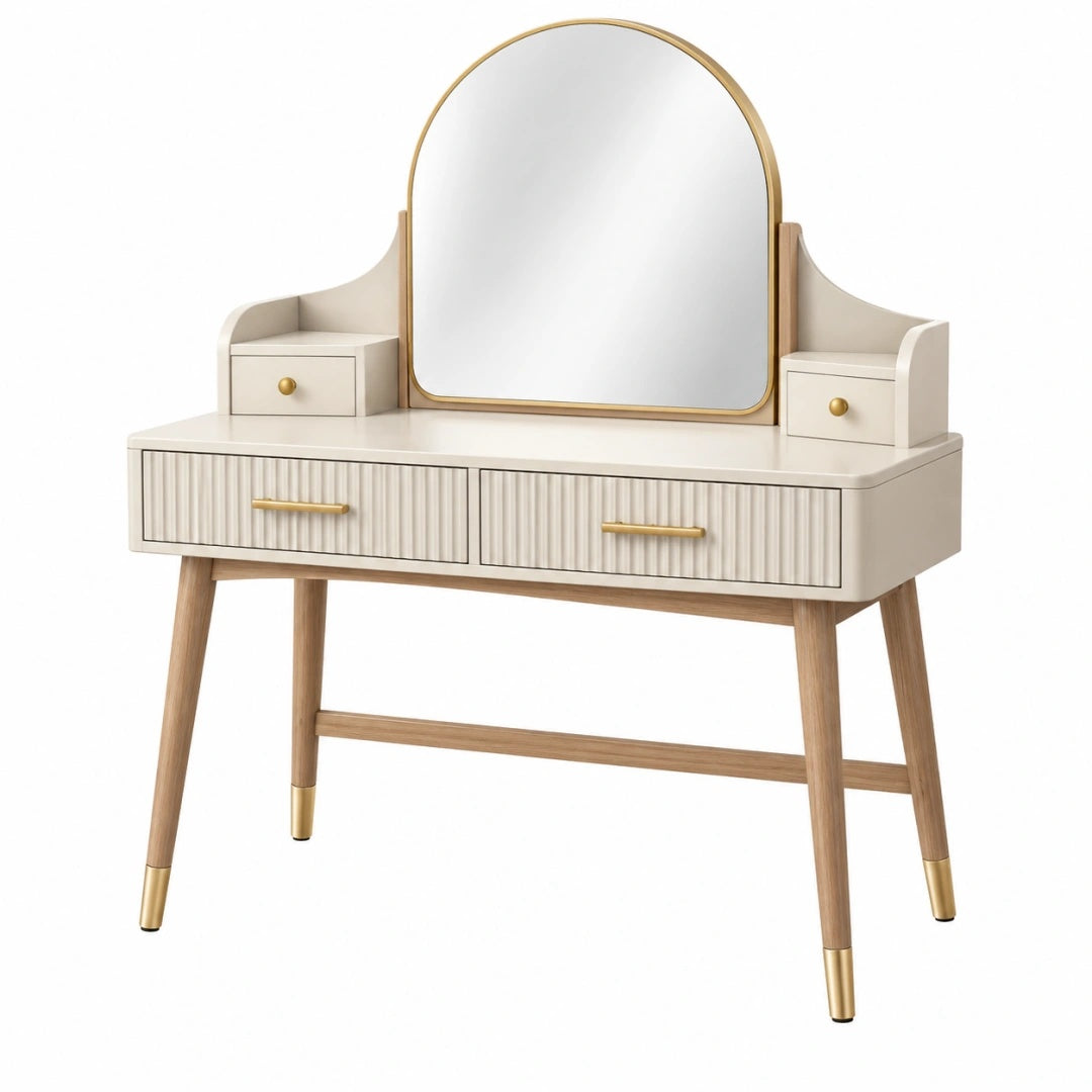 Coiffeuse 100 x 45 x 145 cm en bois beige avec miroir et tiroirs style moderne