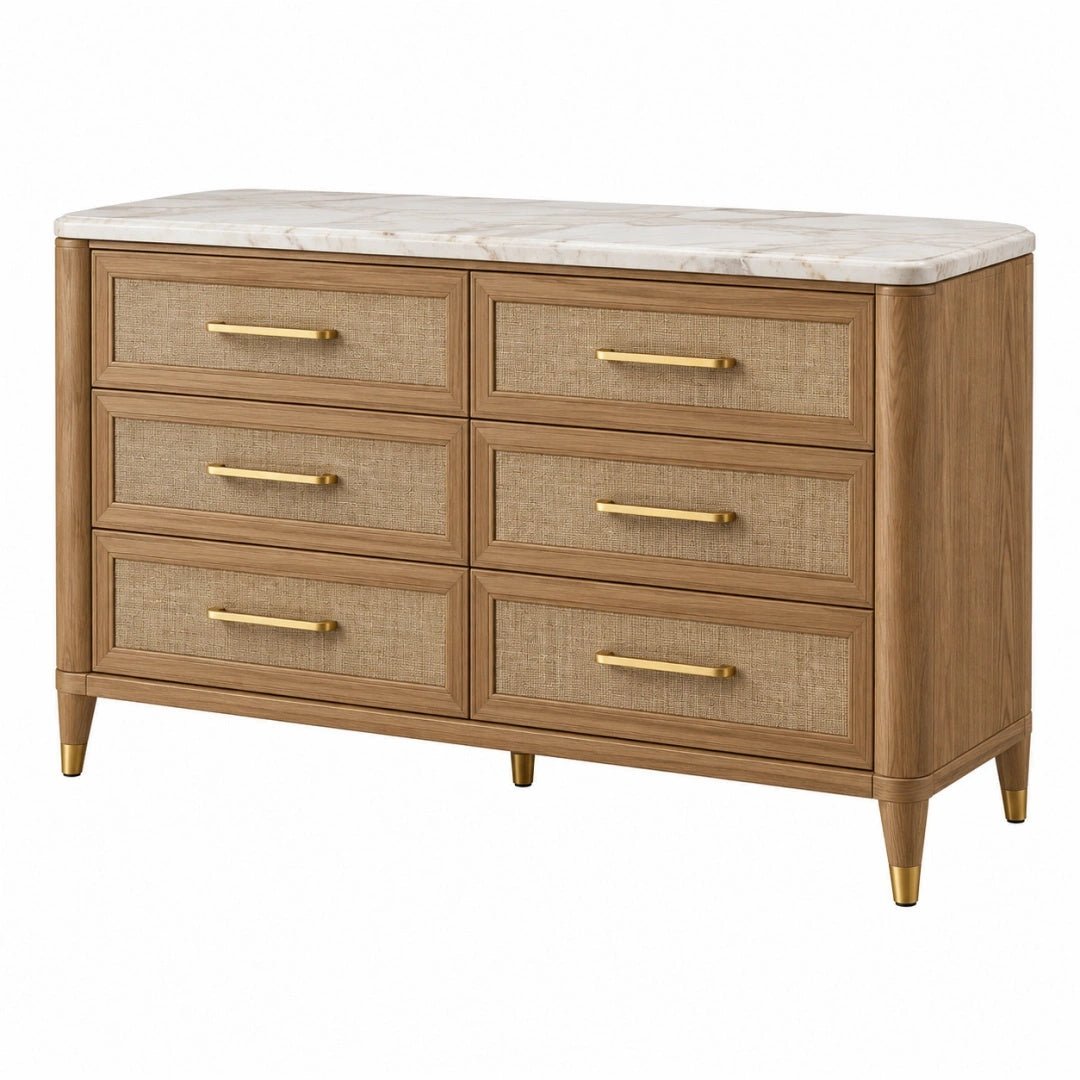 Commode 150 x 45 x 90 cm en bois marron avec plateau aspect marbre style contemporain