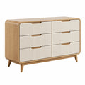 Commode 120 cm en bois beige et blanc à 6 tiroirs style scandinave