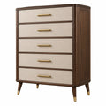 Commode 90 x 45 x 130 cm en bois marron et beige à 5 tiroirs style rétro