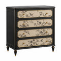 Commode 90 x 45 x 100 cm en bois noir et beige à 4 tiroirs style classique