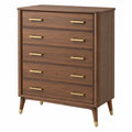 Commode 90 x 45 x 120 cm en bois marron à 5 tiroirs style rétro