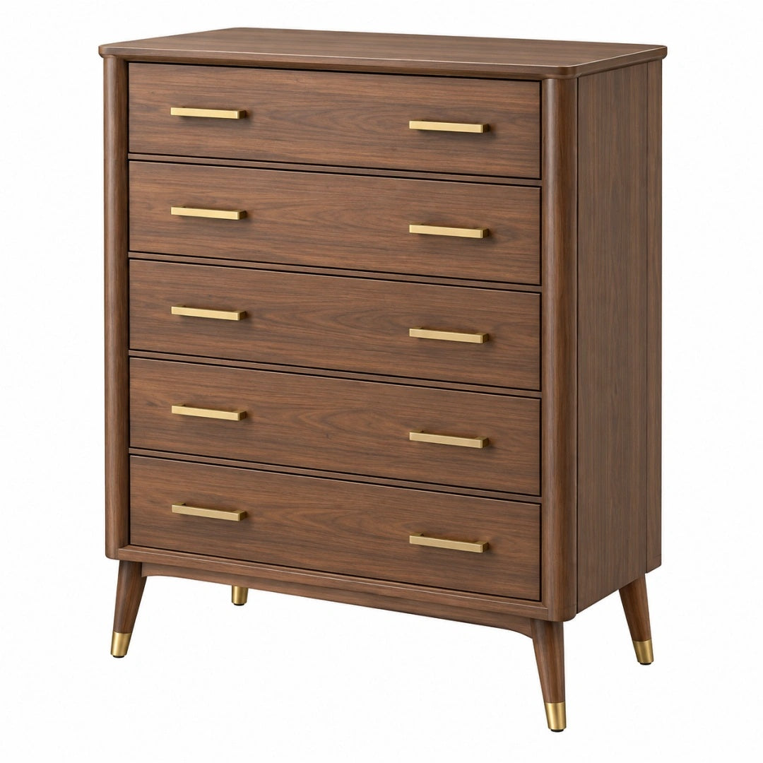 Commode 90 x 45 x 120 cm en bois marron à 5 tiroirs style rétro