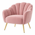 Fauteuil 80 x 76 x 82 cm en velours rose style coquille pieds métalliques