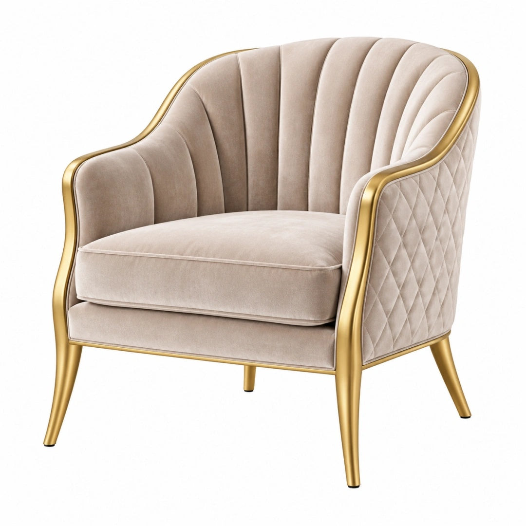 Fauteuil 80 x 76 x 86 cm en velours beige avec structure dorée style glamour