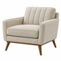 Fauteuil 85 x 82 x 86 cm en tissu beige avec pieds en bois style scandinave