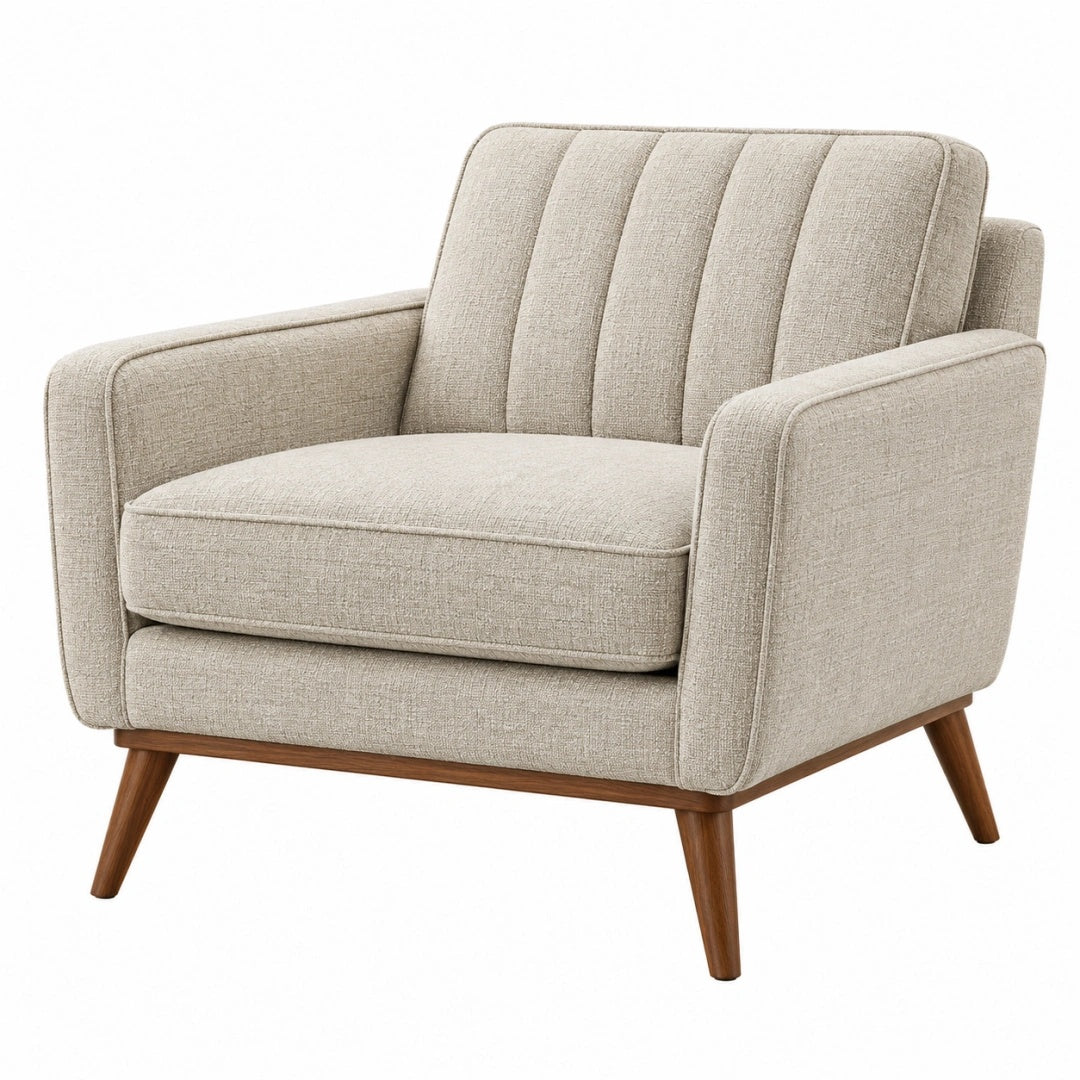 Fauteuil 85 x 82 x 86 cm en tissu beige avec pieds en bois style scandinave