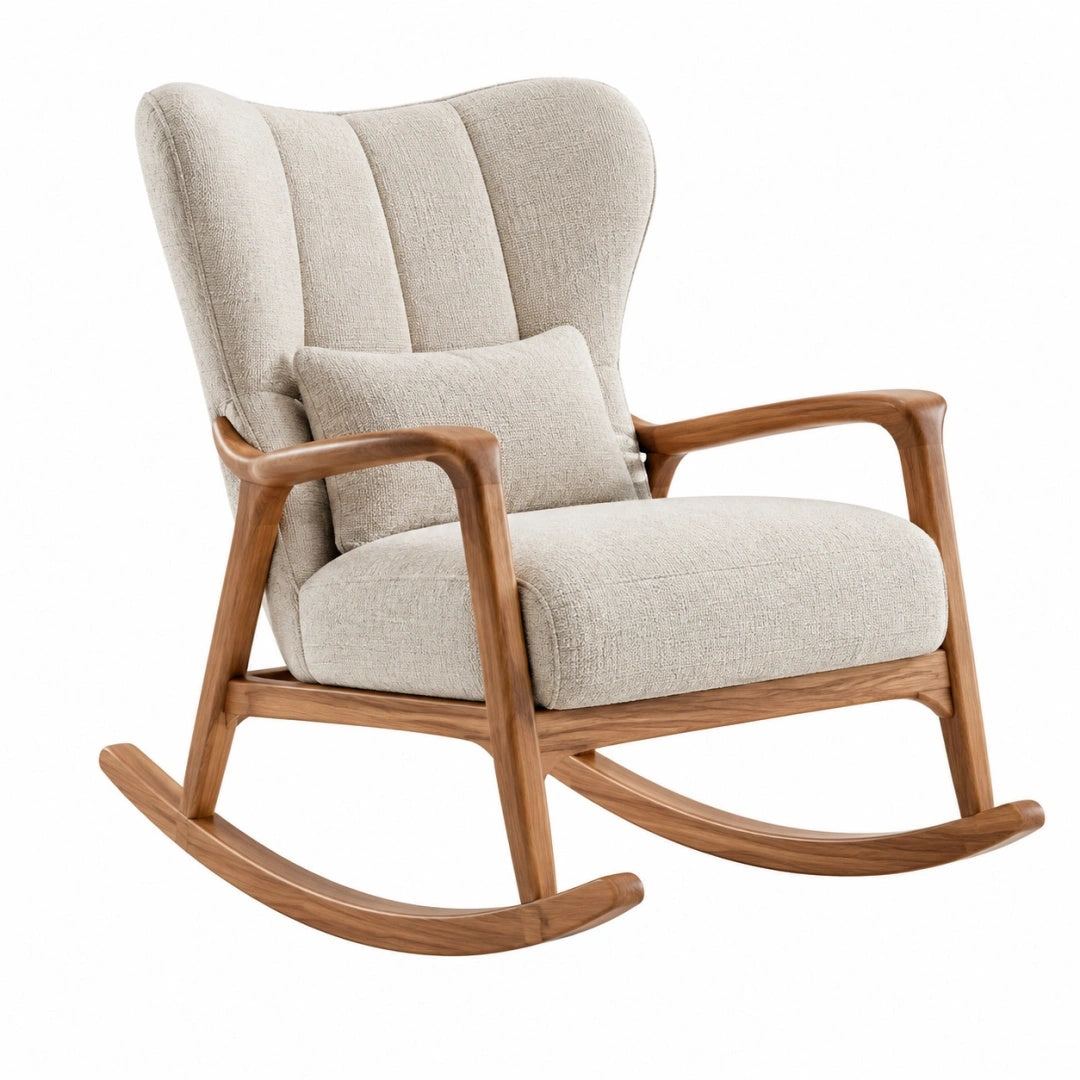 Fauteuil à bascule 75 x 95 x 100 cm en tissu beige et bois style scandinave